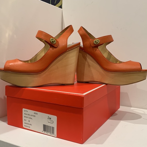 NWB - NEW Coach 🍊 Platform Sandal Wedge Aqua Veg Leather Shoe Tangerine Orange - Picture 15 of 15